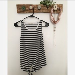 Black and White Striped Tie-Front Tank